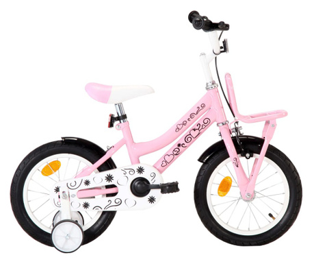 Детски велосипед с преден багажник, 14 цола, бяло и розово