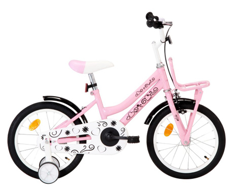 Детски велосипед с преден багажник, 16 цола, бяло и розово