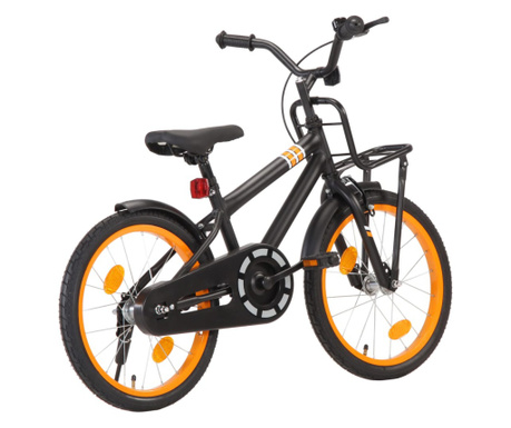 Детски велосипед с преден багажник, 18 цола, черно и оранжево