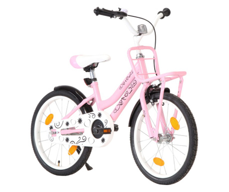 Детски велосипед с преден багажник, 18 цола, розово и черно