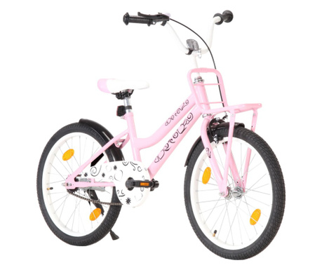 Детски велосипед с преден багажник, 20 цола, розово и черно