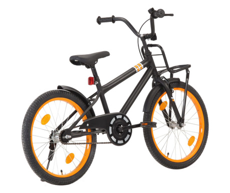 Детски велосипед с преден багажник, 20 цола, черно и оранжево