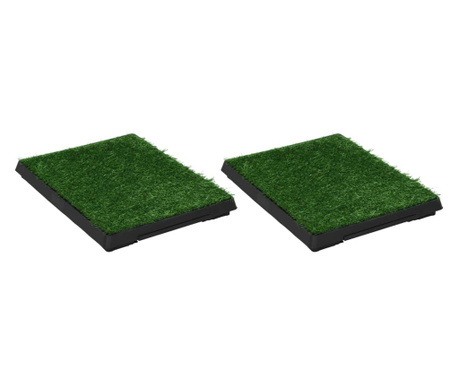 Кучешки тоалетни 2 бр тава и изкуствена трева зелени 63x50x7 см