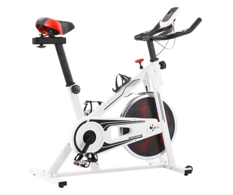 Bicicleta fitness, centrifuga, cu senzori puls, alb si rosu