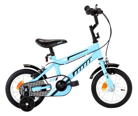 Детски велосипед, 12 цола, черно и синьо