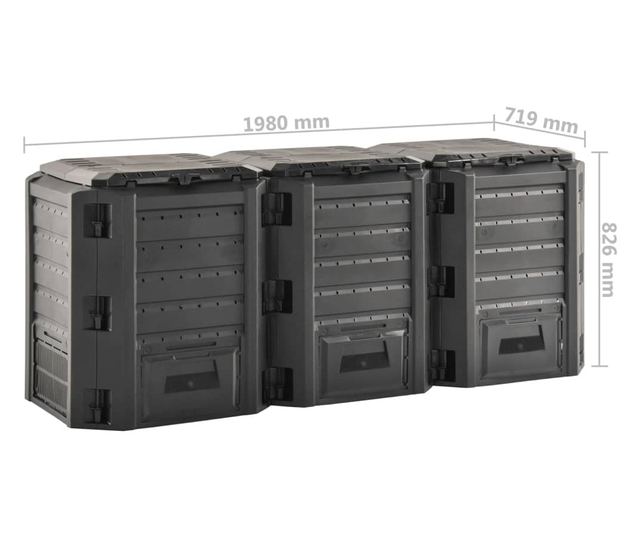 Vrtni komposter crni 1200 L