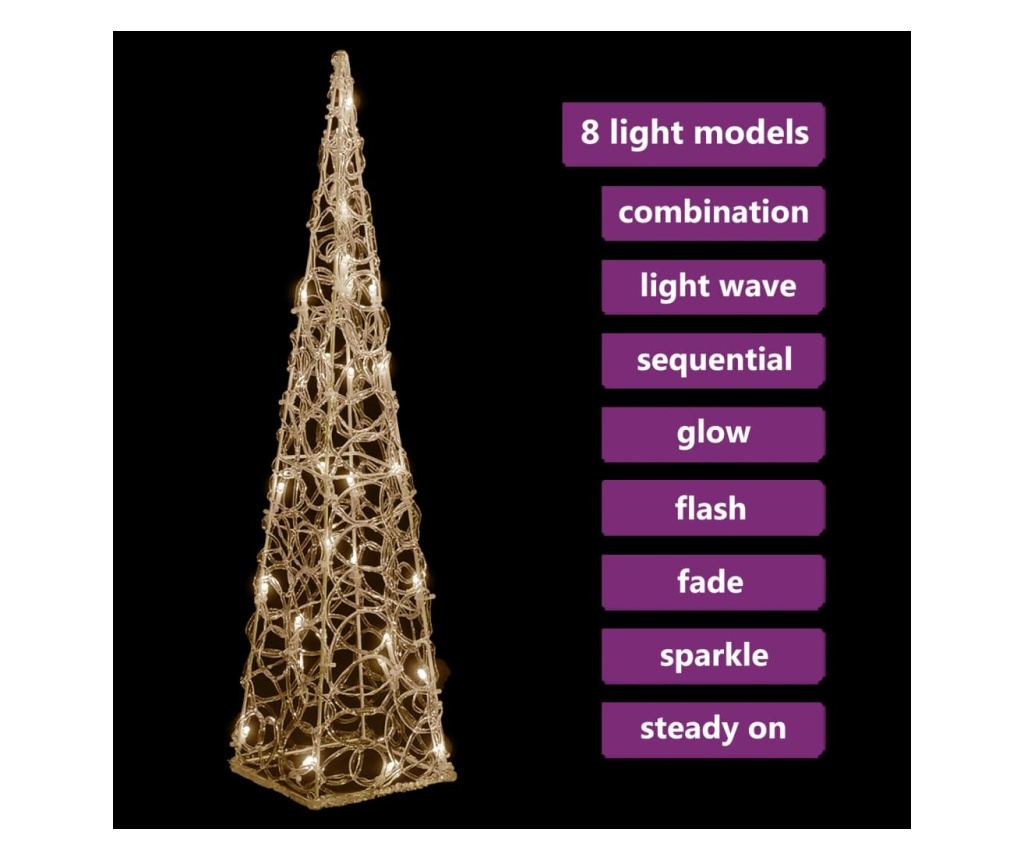 Dekorativni LED svjetlosni konus, toplo bijeli, 60 cm, akril - 4