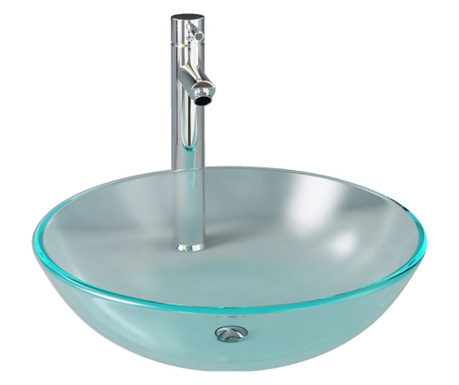Мивка за баня с кран и сифон, матирано закалено стъкло