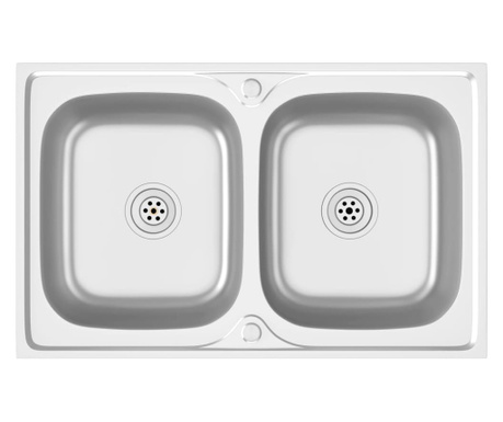 Двойна кухненска мивка, сребриста, 800x500x155 мм, инокс