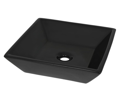Керамична мивка, квадратна, черна, 41,5x41,5х12 см