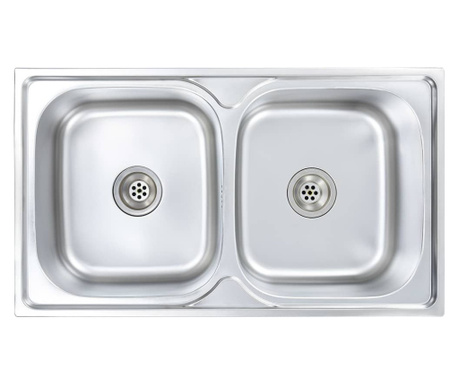 Кухненска мивка двойно корито цедка и сифон неръждаема стомана