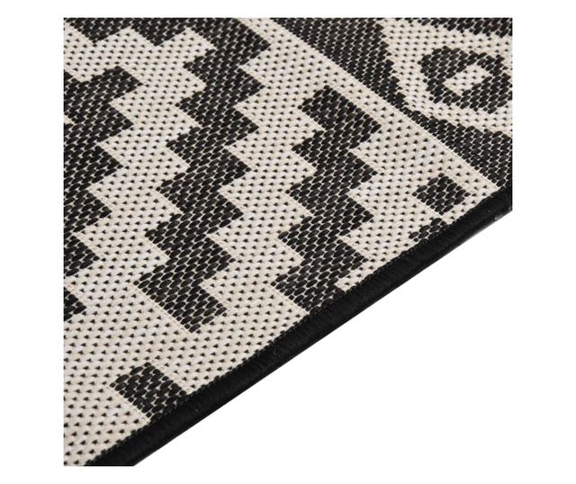 Външен килим, черни райета, 140x200 см, тъкана на равна повърхност