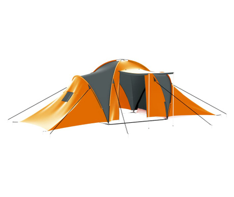 Къмпинг палатка за 9 души, текстил, сиво и оранжево