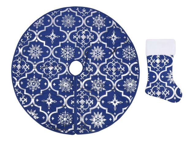 Božićna suknja za stablo s plavom čarapom 150 cm tkanina