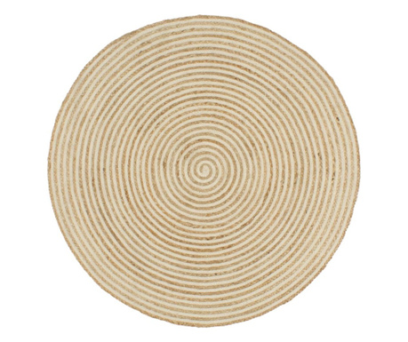 Preproga iz jute bel spiralni dizajn ročno izdelana 90 cm