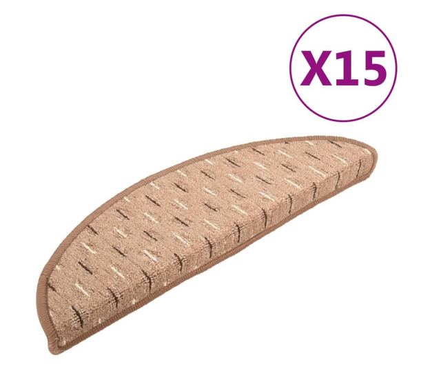 Tepih za stepenice, 15 kom., smeđa, 65x25 cm