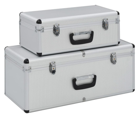 Куфари за съхранение, 2 бр, сребристи, алуминий