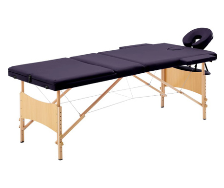 Masa de masaj pliabila, 3 zone, violet, lemn
