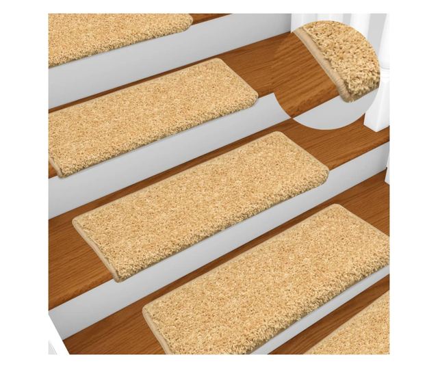 Tepisi za stepenice 15 kom 65x21x4 cm bež