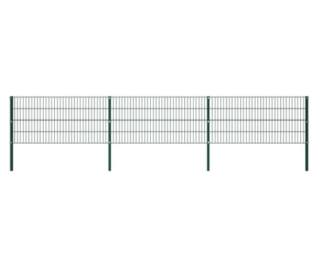 Panou de gard cu stalpi, verde, 5,1 x 0,8 m, fier