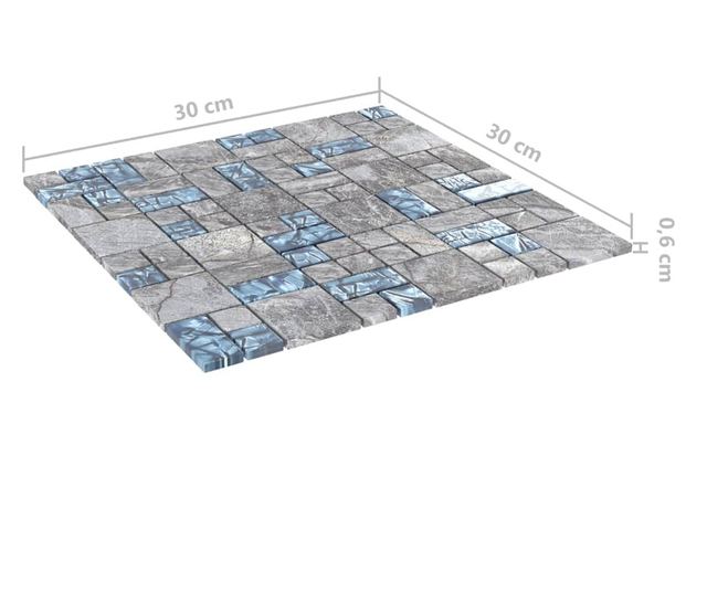 Placi mozaic autoadezive 22 buc. gri&ampalbastru, 30x30 cm, sticla