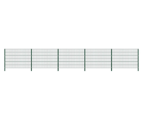 Ограден панел с колове, желязо, 8,5 м, зелен