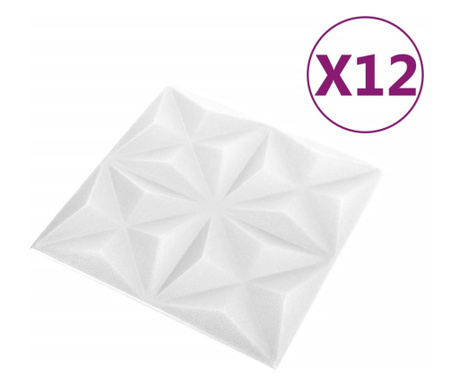 3D nástěnné panely 12 ks 50 x 50 cm origami bílé 3 m²
