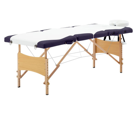 Składany stół do masażu, 4 strefy, drewniany, biało-fioletowy