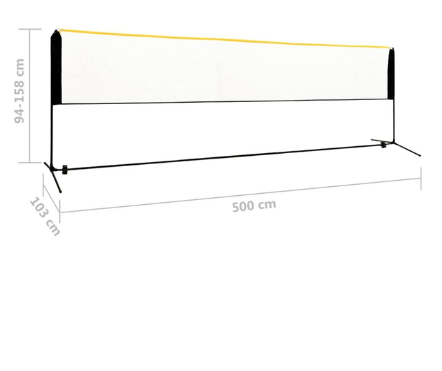 Nastavitelná badmintonová síť 500 x 103 x 94–158 cm kov
