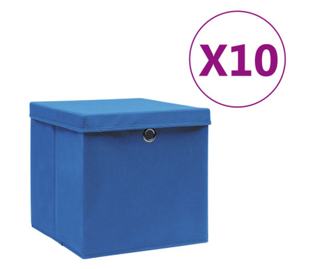 Úložné boxy s víky 10 ks 28 x 28 x 28 cm modré