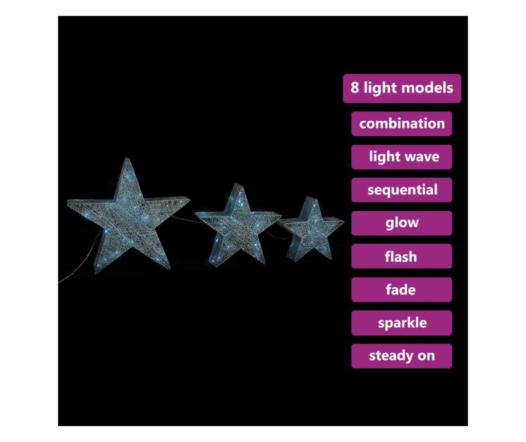 Božićni ukrasi zvijezde 3 kom. Srebrna mreža LED za van/unutra - 3