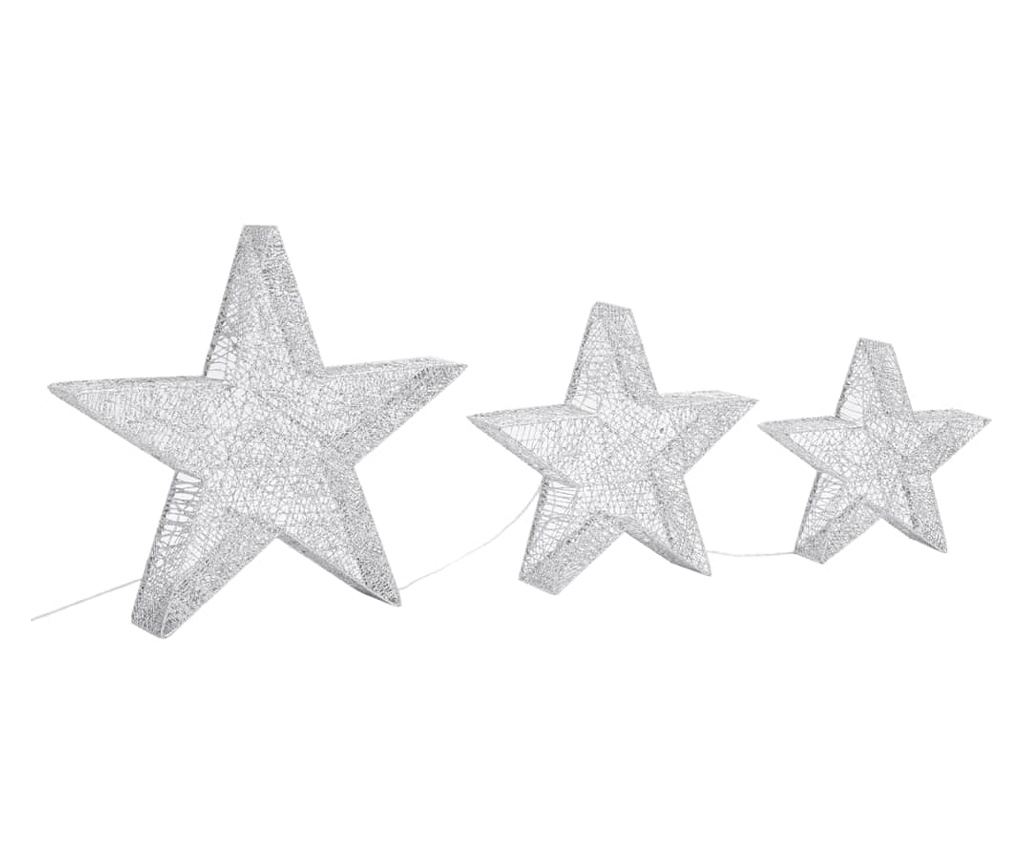 Božićni ukrasi zvijezde 3 kom. Srebrna mreža LED za van/unutra - 4