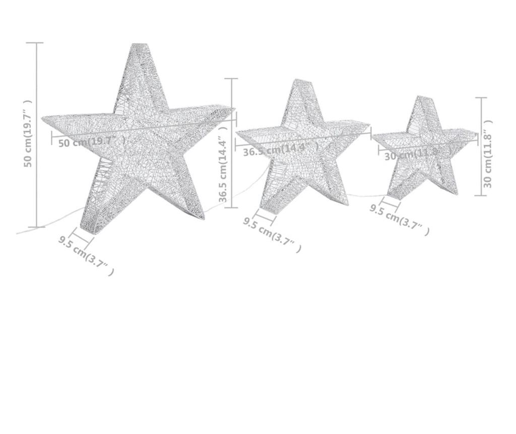 Božićni ukrasi zvijezde 3 kom. Srebrna mreža LED za van/unutra - 10