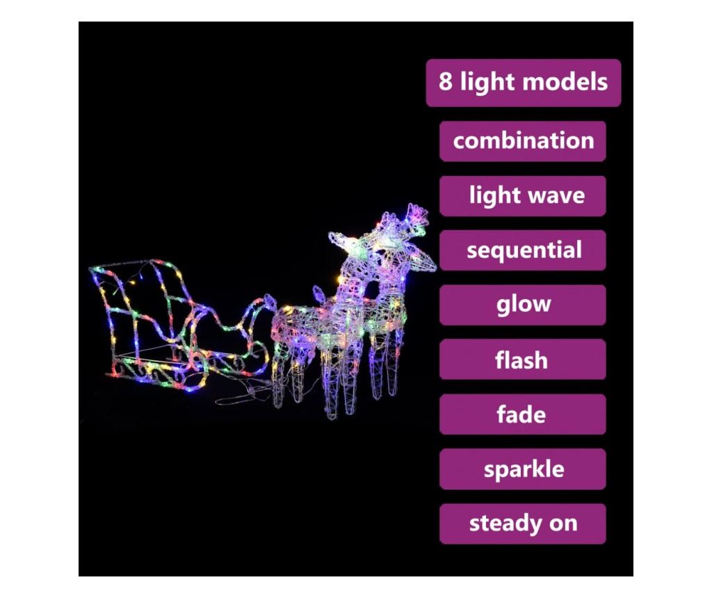 Božićni ukras sobovi i saonice 160 LED svjetala 130 cm akril - 3
