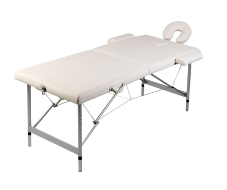 Krémově bílý masážní stůl 2 zóny s hliníkovým rámem