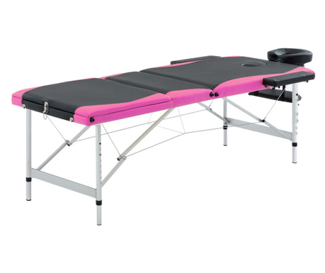3-conska zložljiva masažna miza aluminij črne in roza barve