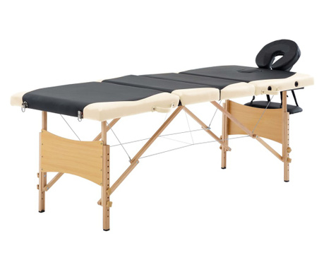 Składany stół do masażu, 4 strefy, drewniany, czarno-beżowy