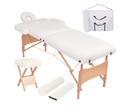 2-conska zložljiva masažna miza in stolček debelina 10 cm bela