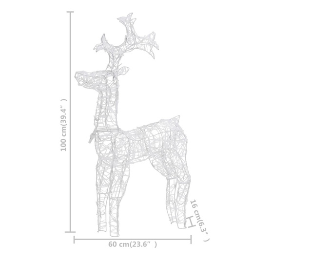Decorațiuni reni de Crăciun, 3 buc., 60x16x100 cm, acril