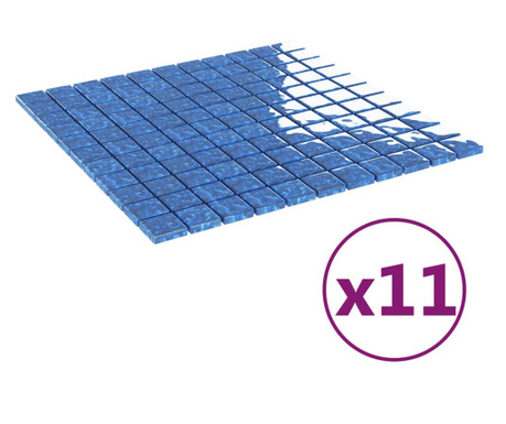 Плочки тип мозайка, 11 бр, синьо, 30х30 см, стъкло