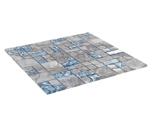 Placi mozaic autoadezive 22 buc. gri&ampalbastru, 30x30 cm, sticla