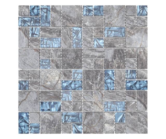 Placi mozaic autoadezive 22 buc. gri&ampalbastru, 30x30 cm, sticla