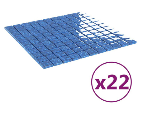 Плочки тип мозайка, 22 бр, синьо, 30х30 см, стъкло