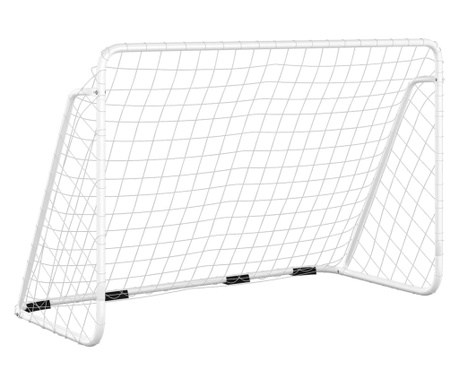 Poarta de fotbal cu plasa, alb, 180x90x120 cm, otel