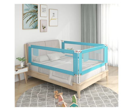 Balustradă de protecție pat copii, albastru, 190x25 cm, textil