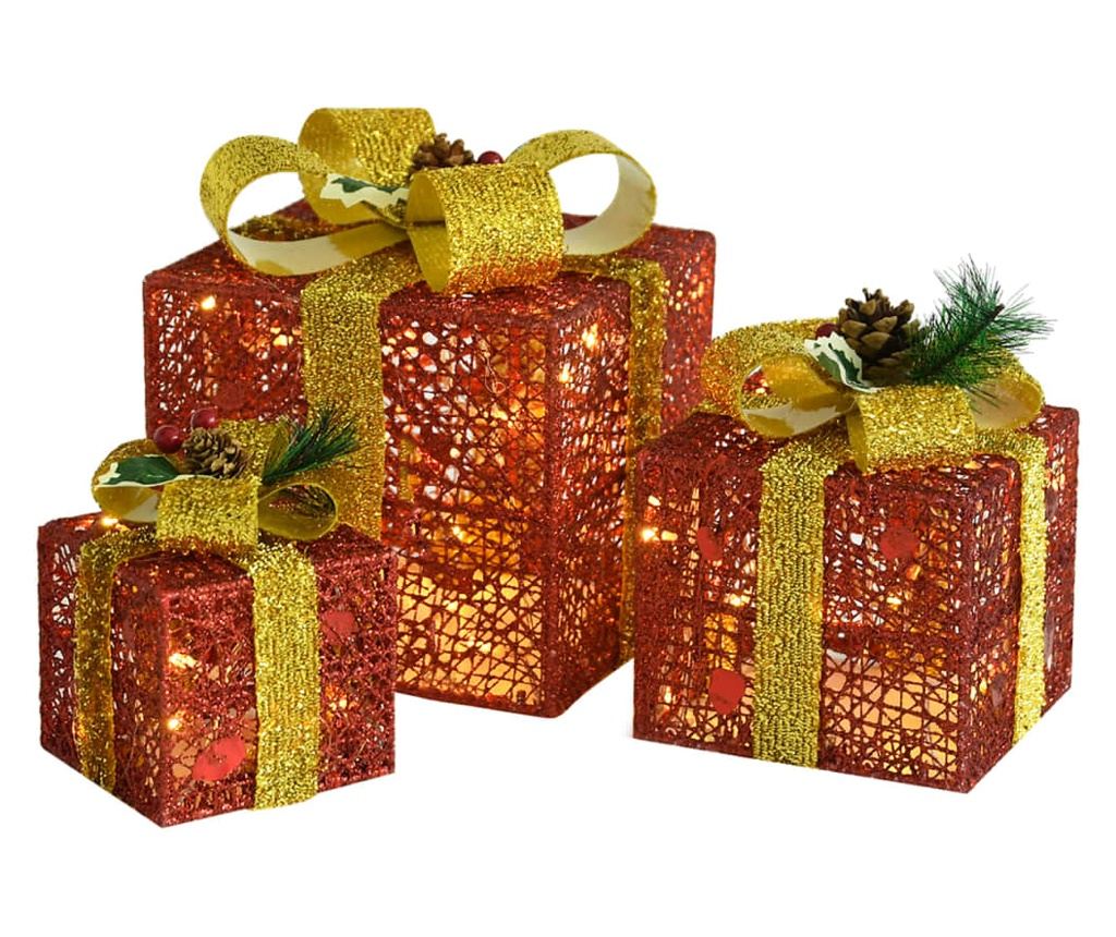 Ukrasne božićne poklon kutije, 3 kom, crvene, vanjske/unutarnje - 2