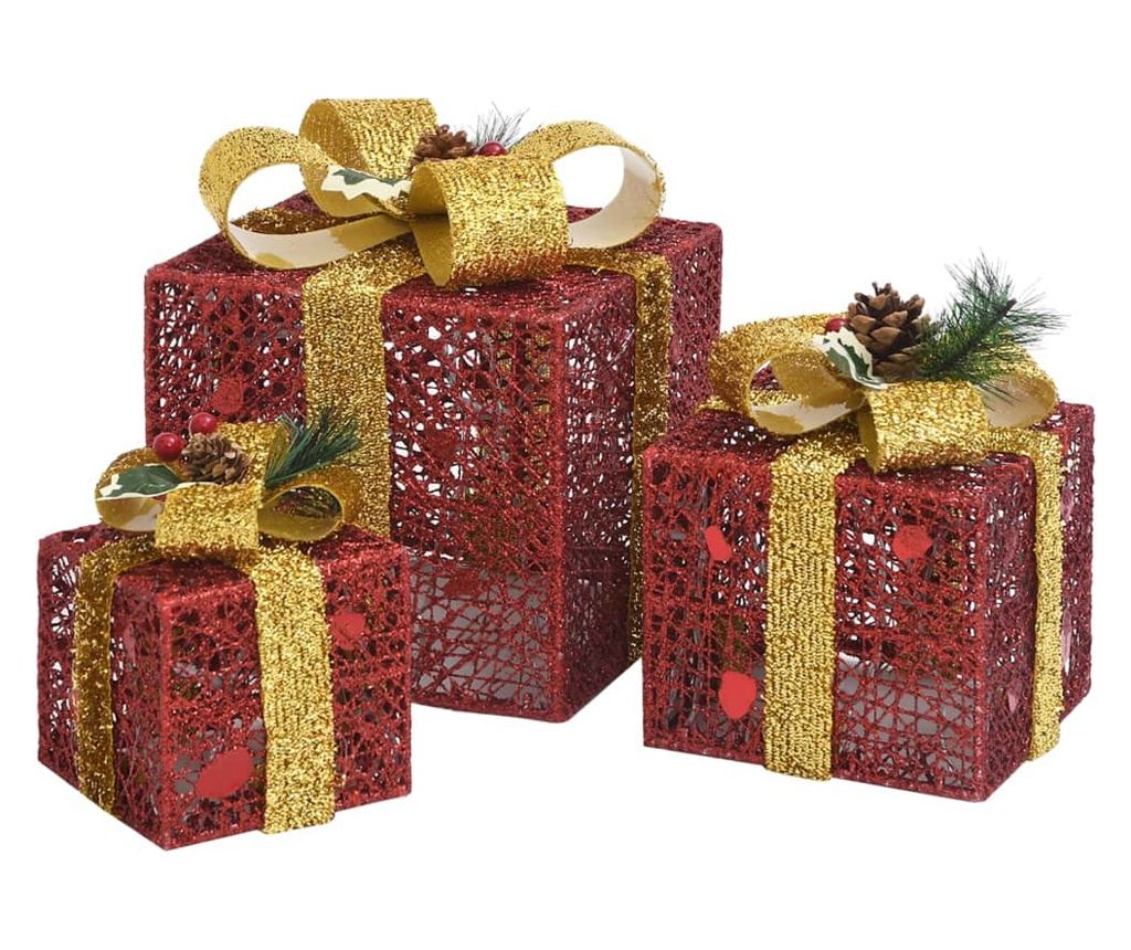 Ukrasne božićne poklon kutije, 3 kom, crvene, vanjske/unutarnje - 4