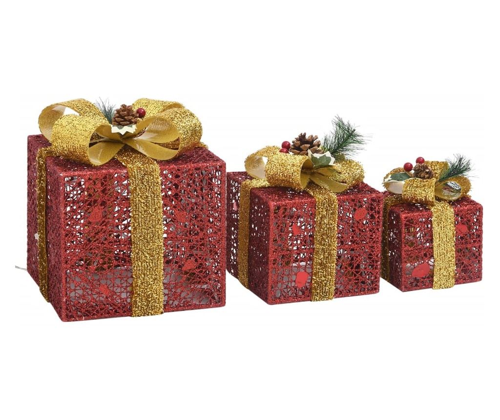 Ukrasne božićne poklon kutije, 3 kom, crvene, vanjske/unutarnje - 5