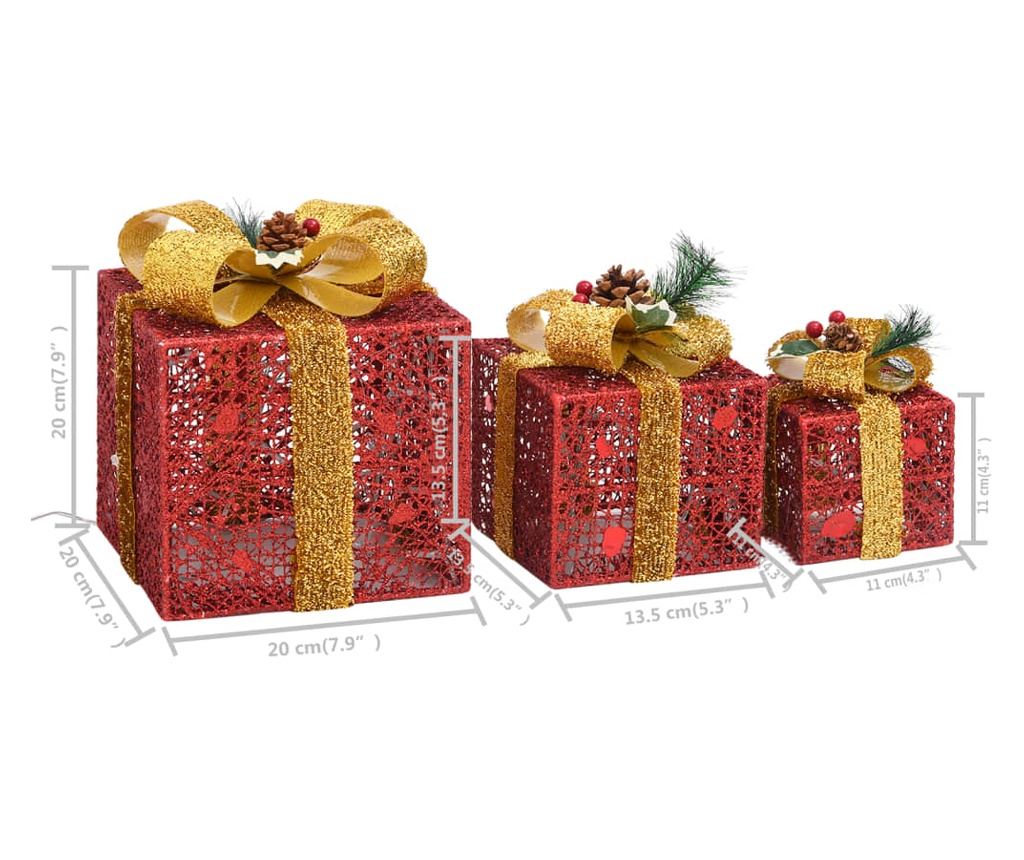 Ukrasne božićne poklon kutije, 3 kom, crvene, vanjske/unutarnje - 9