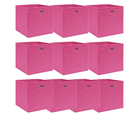 Кутии за съхранение, 10 бр, розови, 32x32x32 см, текстил